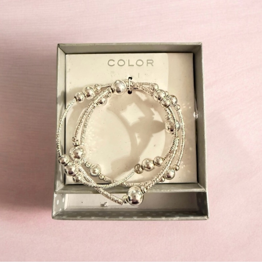 Kohl's Silver Tone 3 Piece Facets Stretch Bracelet Set
